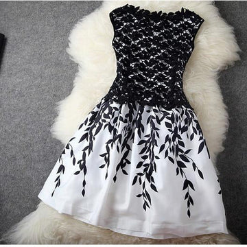 Unique Leave Print Crochet Hollow Out Lace Ball Gown Dress