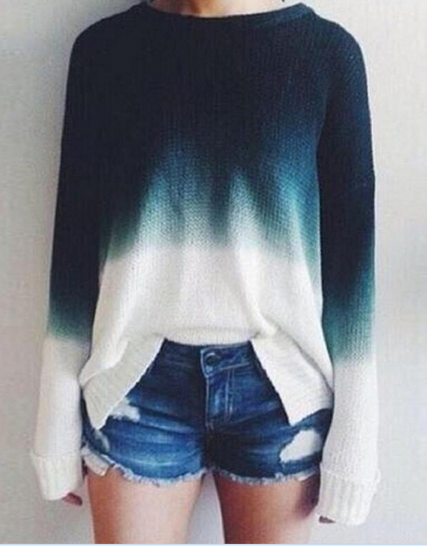 Gradient Color Pullover Retro Casual Sweater - Meet Yours Fashion - 2