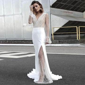 Lace V Neck See Though Mermaid Dress