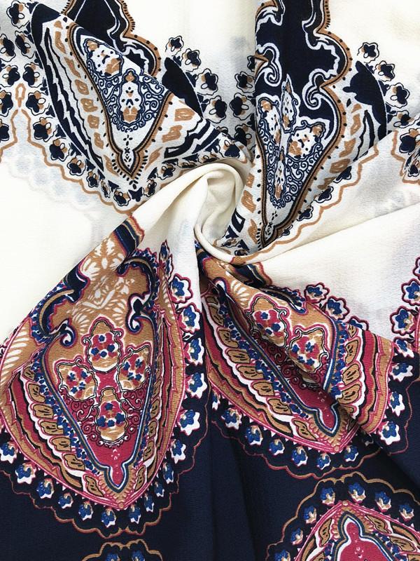 Retro Print Off Shoulder Short Sleeves Crop Top with Long Skirt Two Pieces Dress Set