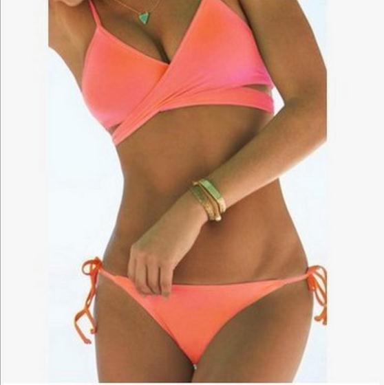Cross Wrap Strappy Spaghetti Strap Bikini Set Swimwear