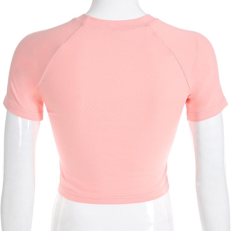 Letter Flowers Print Short Sleeves Crop Top