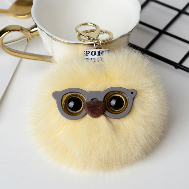 CUTE MONSTER DESIGN FOX FUR BAG CHARM KEYCHAIN ACCESSORY