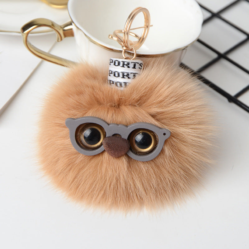 CUTE MONSTER DESIGN FOX FUR BAG CHARM KEYCHAIN ACCESSORY