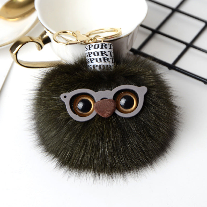 CUTE MONSTER DESIGN FOX FUR BAG CHARM KEYCHAIN ACCESSORY