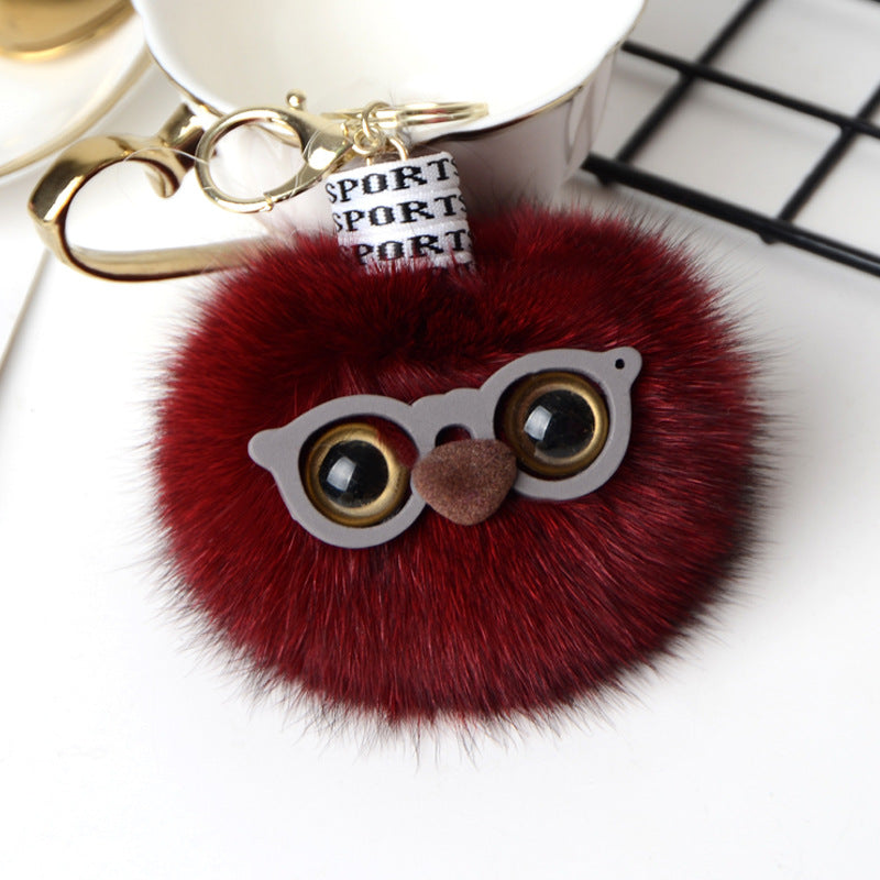 CUTE MONSTER DESIGN FOX FUR BAG CHARM KEYCHAIN ACCESSORY