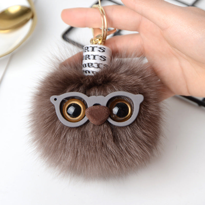 CUTE MONSTER DESIGN FOX FUR BAG CHARM KEYCHAIN ACCESSORY