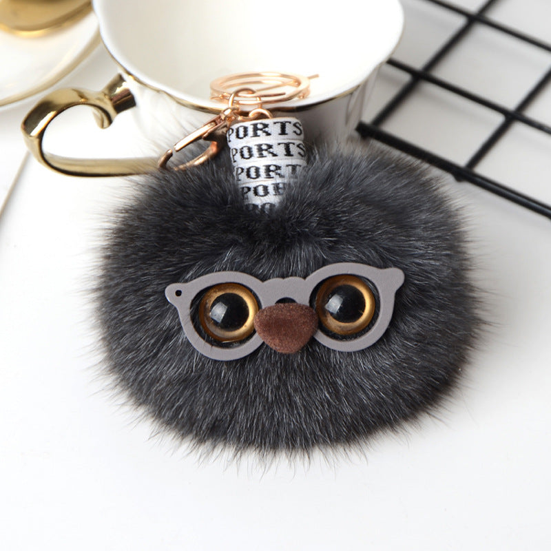 CUTE MONSTER DESIGN FOX FUR BAG CHARM KEYCHAIN ACCESSORY