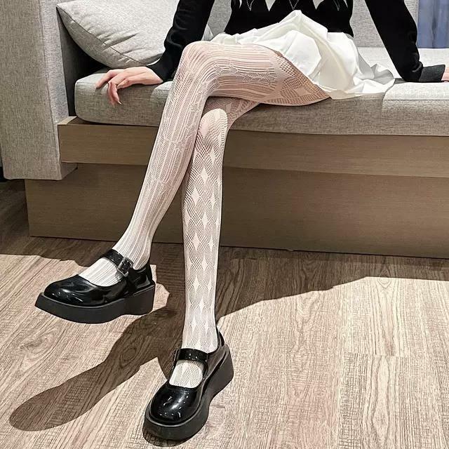 ASYMMETRIC PATTERN FASHION HOLLOW OUT TREND LONG TUBE BOTTOMED PANTYHOSE