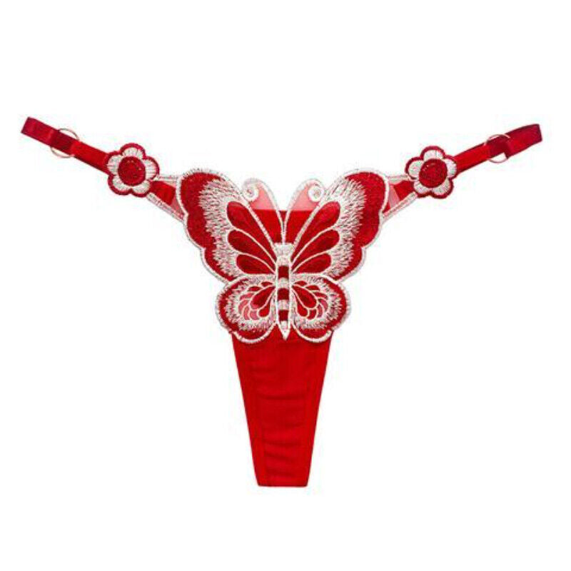 TRANSPARENT ADJUSTABLE LARGE EMBROIDERED BUTTERFLY UNDERWEAR THONG