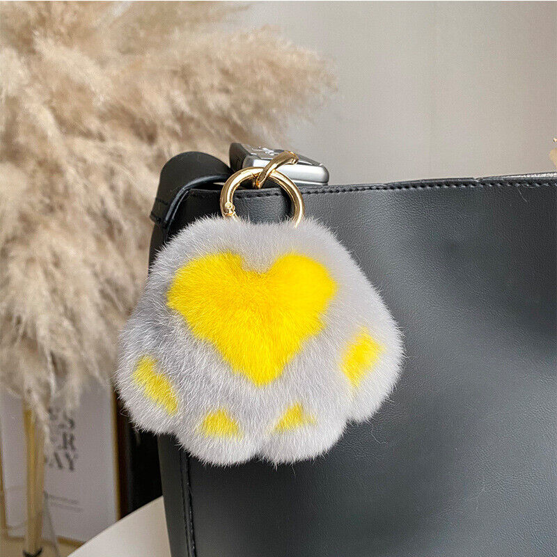 REAL RABBIT FUR POMPOM BALL KEYCHAIN HANDBAG CHARMS CUTE GIFT IDEA CAR ACCESSORY