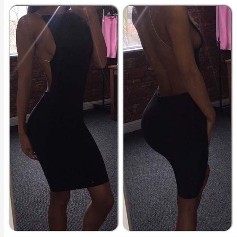 O-Neck Strap Backless Bodycon Casual Club Mini Dress