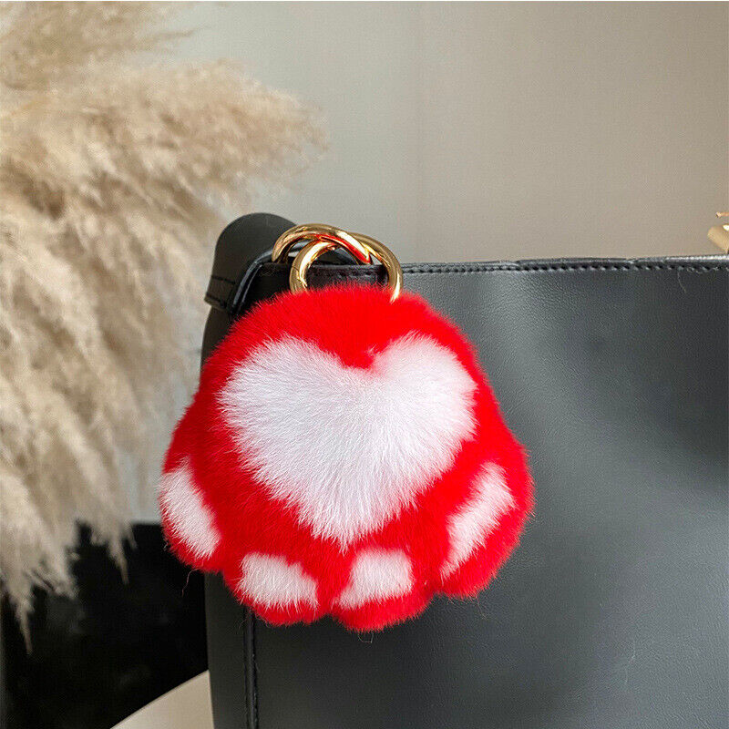 REAL RABBIT FUR POMPOM BALL KEYCHAIN HANDBAG CHARMS CUTE GIFT IDEA CAR ACCESSORY