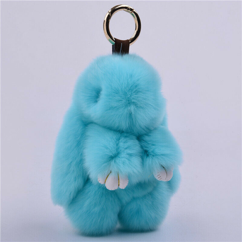 FUR KEYCHAIN HANDBAG REAL RABBIT FURRY FLURRY POMPOM CAR DECORATION