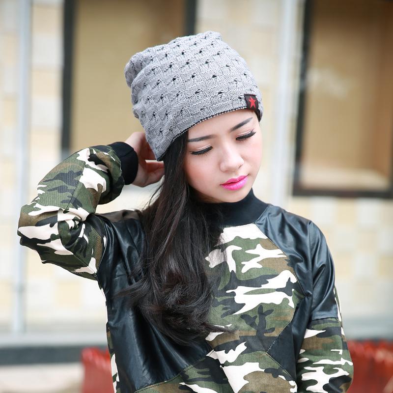 RED PENTAGONAL SOLID WOOL HAT WARM COVER DOME SIMPLE KNITTED HAT