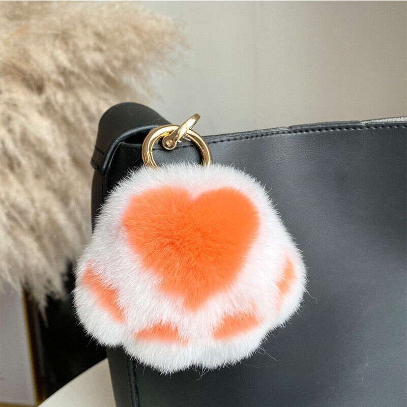 REAL RABBIT FUR POMPOM BALL KEYCHAIN HANDBAG CHARMS CUTE GIFT IDEA CAR ACCESSORY