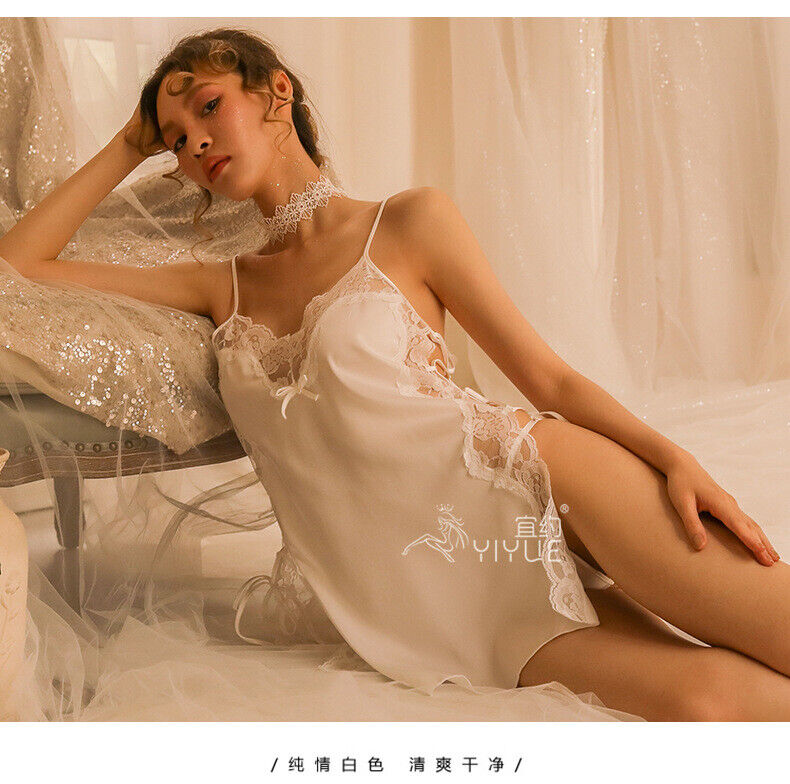 FASHION STEEL SUPPORT GATHERED PERSPECTIVE LACE SUSPENDER NIGHTDRESS SET