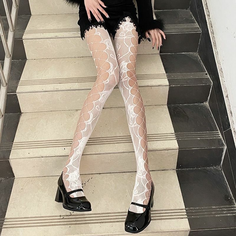 LACE MESH BOTTOMED STOCKINGS HOLLOWED OUT PANTYHOSE FEMALE JK SILK STOCKINGS