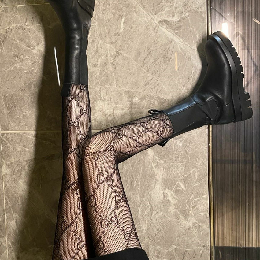 LACE MESH BOTTOMED STOCKINGS DOUBLE G PANTYHOSE