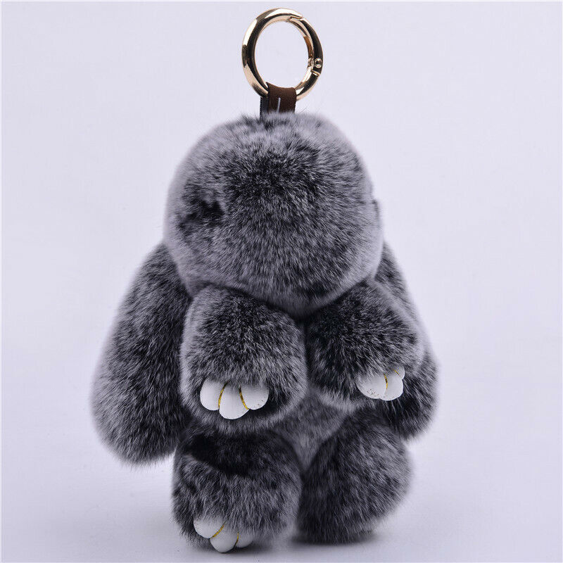 FUR KEYCHAIN HANDBAG REAL RABBIT FURRY FLURRY POMPOM CAR DECORATION
