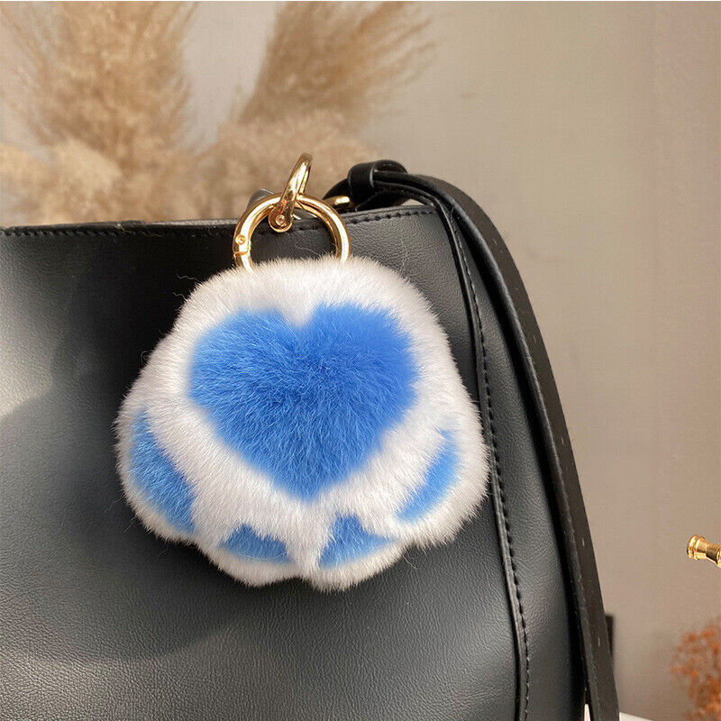REAL RABBIT FUR POMPOM BALL KEYCHAIN HANDBAG CHARMS CUTE GIFT IDEA CAR ACCESSORY