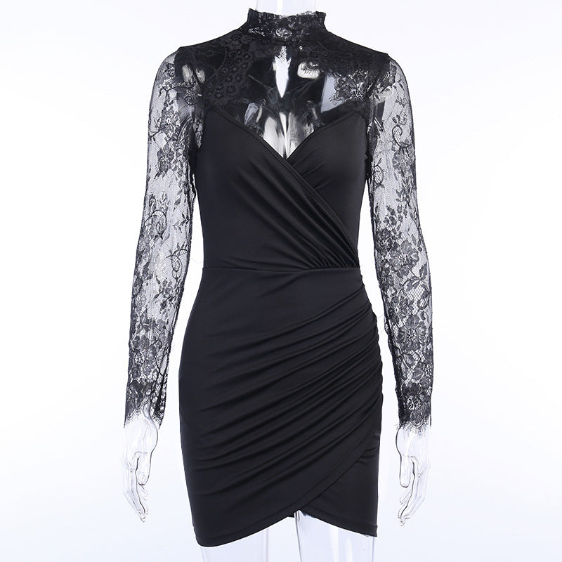 FASHION LACE LONG SLEEVE BODYCON DRESS