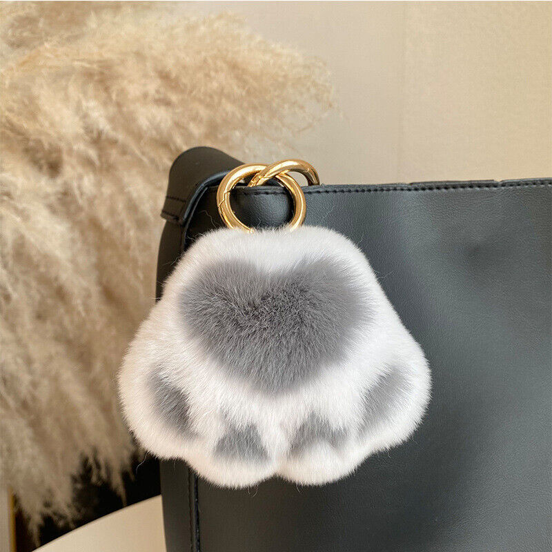 REAL RABBIT FUR POMPOM BALL KEYCHAIN HANDBAG CHARMS CUTE GIFT IDEA CAR ACCESSORY