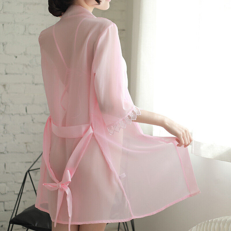 PERSPECTIVE BATHROBE FASHION LACE CHIFFON CARDIGAN SUIT PAJAMA SUIT