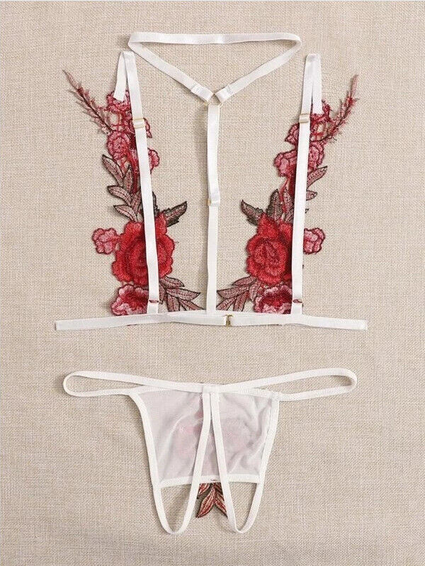 THREE-POINT EMBROIDERY TRANSPARENT PAJAMA LACE SUIT NIGHTDRESS