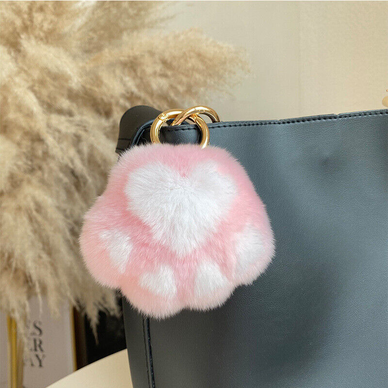REAL RABBIT FUR POMPOM BALL KEYCHAIN HANDBAG CHARMS CUTE GIFT IDEA CAR ACCESSORY