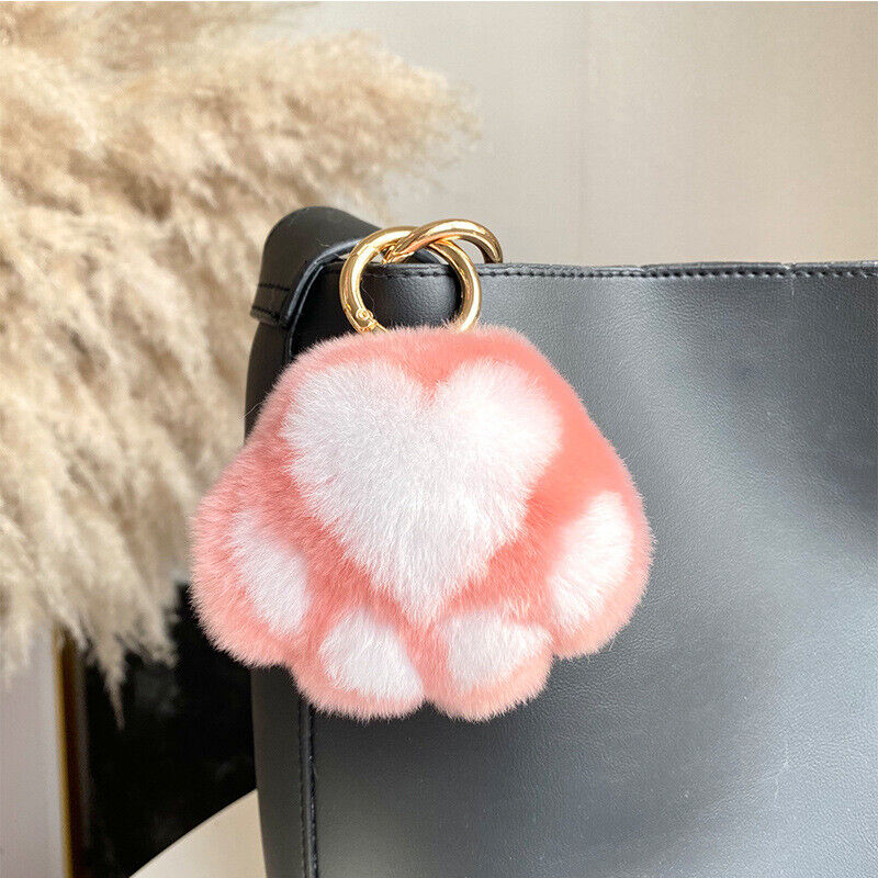 REAL RABBIT FUR POMPOM BALL KEYCHAIN HANDBAG CHARMS CUTE GIFT IDEA CAR ACCESSORY