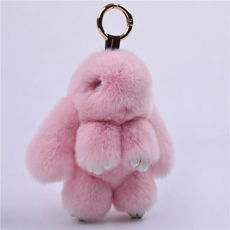 FUR KEYCHAIN HANDBAG REAL RABBIT FURRY FLURRY POMPOM CAR DECORATION