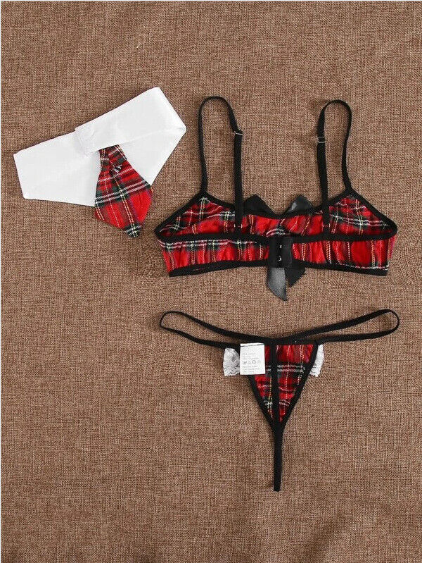 FASHION UNDERWEAR RED LATTICE FASHION THREE-POINT SUIT NIGHTDRESS