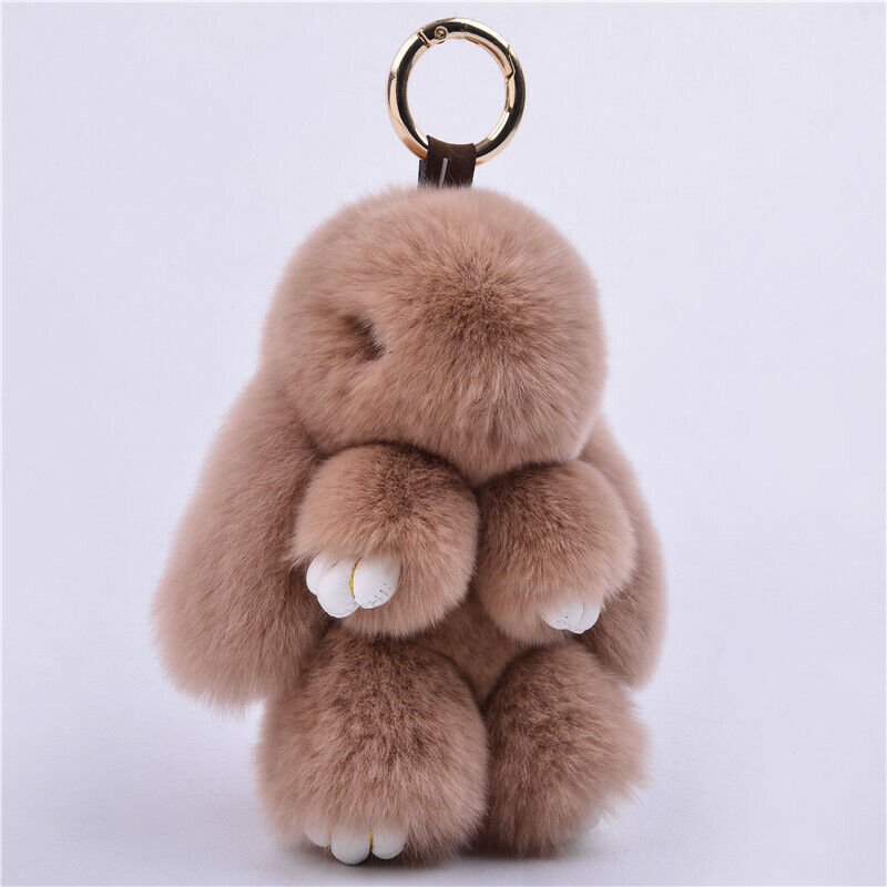 FUR KEYCHAIN HANDBAG REAL RABBIT FURRY FLURRY POMPOM CAR DECORATION