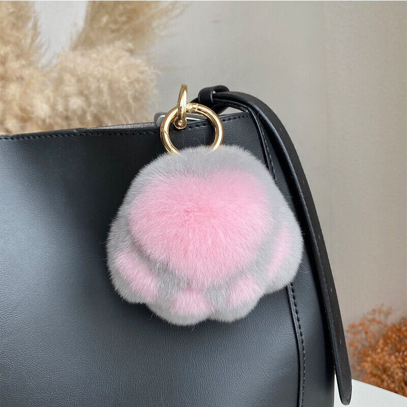 REAL RABBIT FUR POMPOM BALL KEYCHAIN HANDBAG CHARMS CUTE GIFT IDEA CAR ACCESSORY