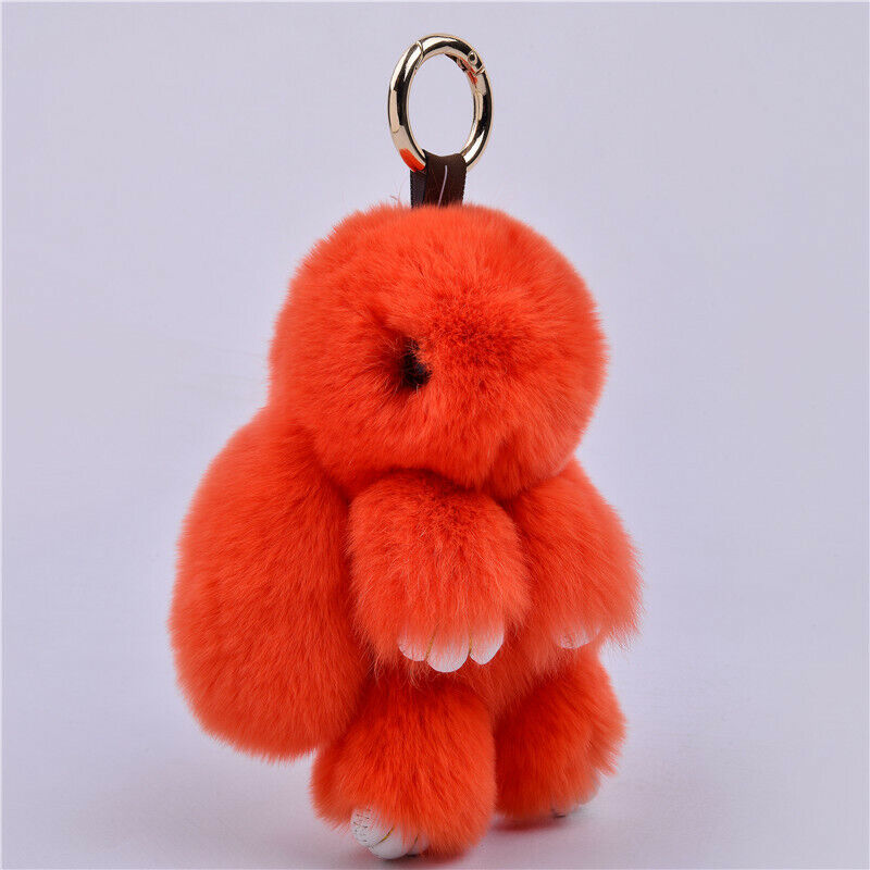 FUR KEYCHAIN HANDBAG REAL RABBIT FURRY FLURRY POMPOM CAR DECORATION