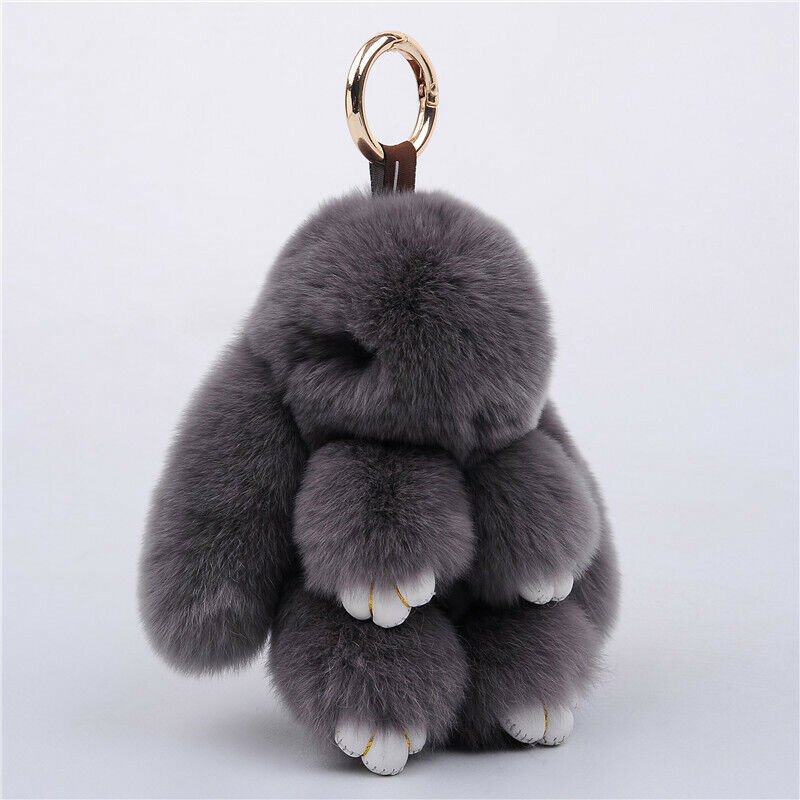 FUR KEYCHAIN HANDBAG REAL RABBIT FURRY FLURRY POMPOM CAR DECORATION