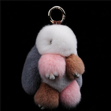 FUR KEYCHAIN HANDBAG REAL RABBIT FURRY FLURRY POMPOM CAR DECORATION