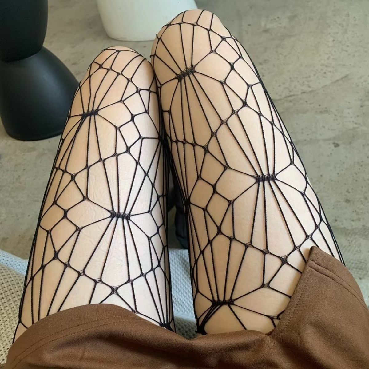 LACE MESH BOTTOMED STOCKINGS SPIDER WEB PANTYHOSE FEMALE JK SILK STOCKINGS