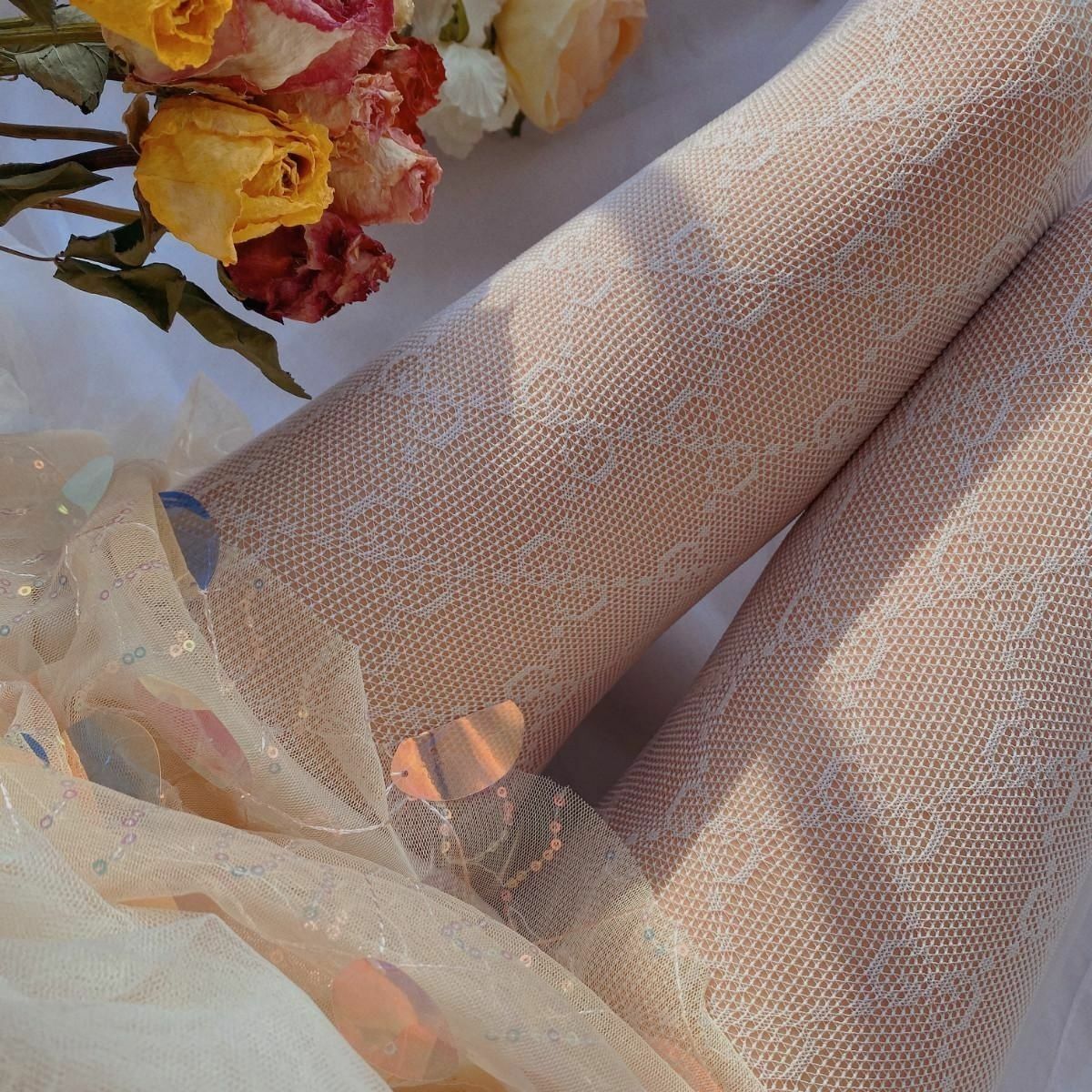 LACE MESH BOTTOMED STOCKINGS DOUBLE G PANTYHOSE