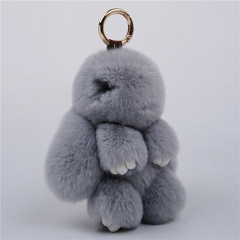 FUR KEYCHAIN HANDBAG REAL RABBIT FURRY FLURRY POMPOM CAR DECORATION