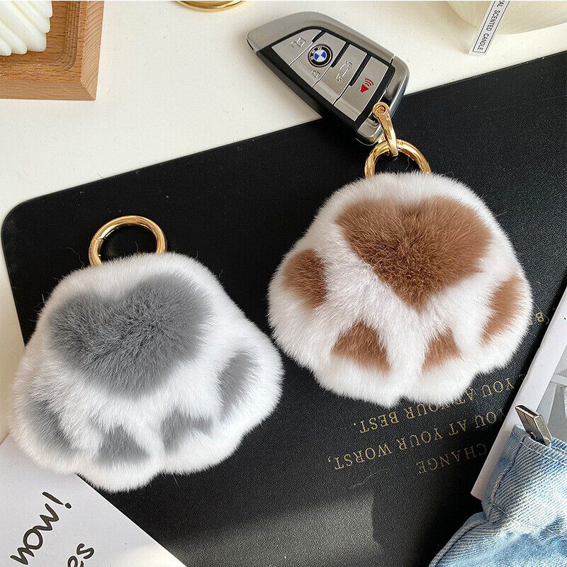 REAL RABBIT FUR POMPOM BALL KEYCHAIN HANDBAG CHARMS CUTE GIFT IDEA CAR ACCESSORY