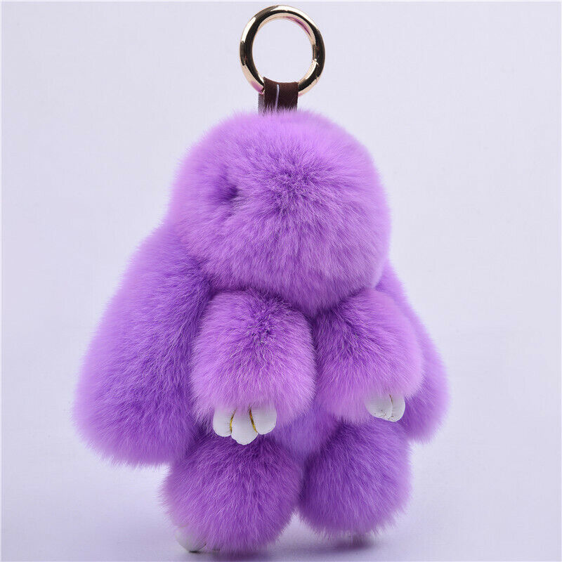 FUR KEYCHAIN HANDBAG REAL RABBIT FURRY FLURRY POMPOM CAR DECORATION