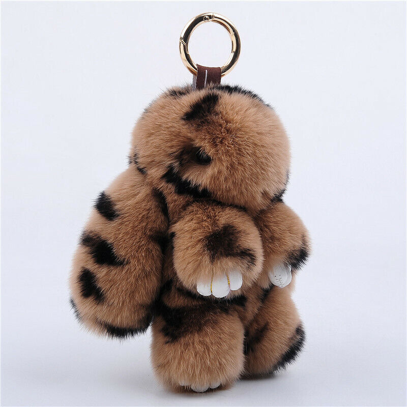 FUR KEYCHAIN HANDBAG REAL RABBIT FURRY FLURRY POMPOM CAR DECORATION