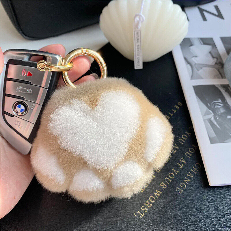 REAL RABBIT FUR POMPOM BALL KEYCHAIN HANDBAG CHARMS CUTE GIFT IDEA CAR ACCESSORY