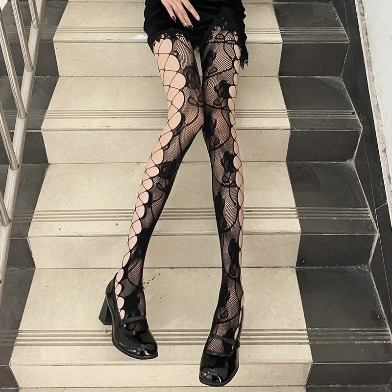 LACE MESH BOTTOMED STOCKINGS HOLLOWED OUT PANTYHOSE FEMALE JK SILK STOCKINGS