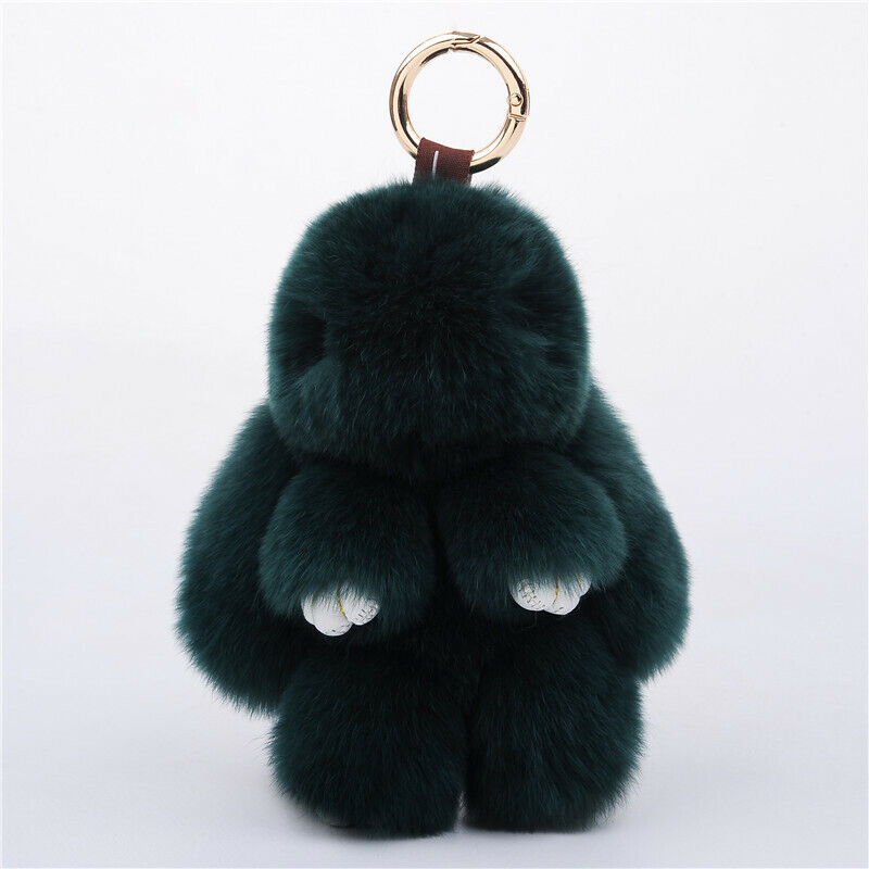 FUR KEYCHAIN HANDBAG REAL RABBIT FURRY FLURRY POMPOM CAR DECORATION