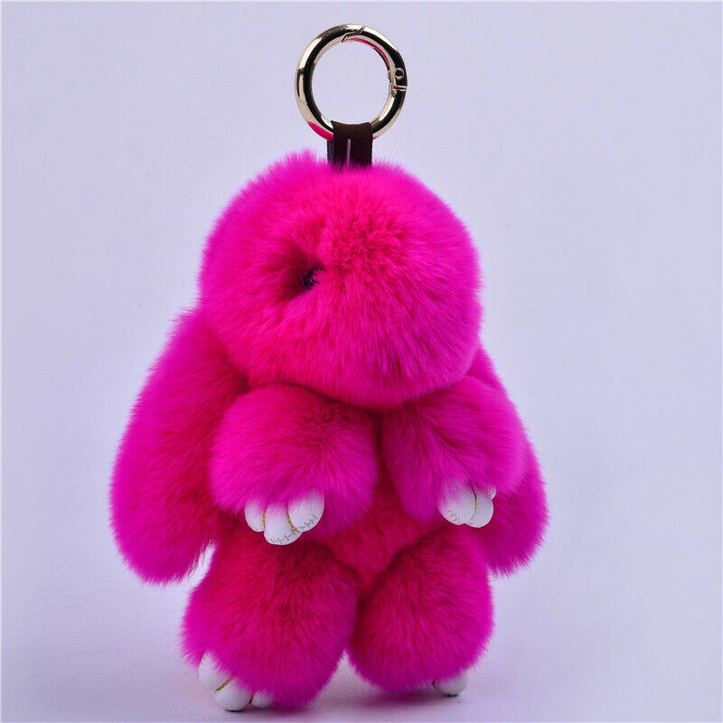 FUR KEYCHAIN HANDBAG REAL RABBIT FURRY FLURRY POMPOM CAR DECORATION