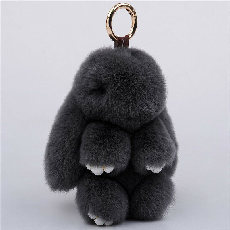 FUR KEYCHAIN HANDBAG REAL RABBIT FURRY FLURRY POMPOM CAR DECORATION