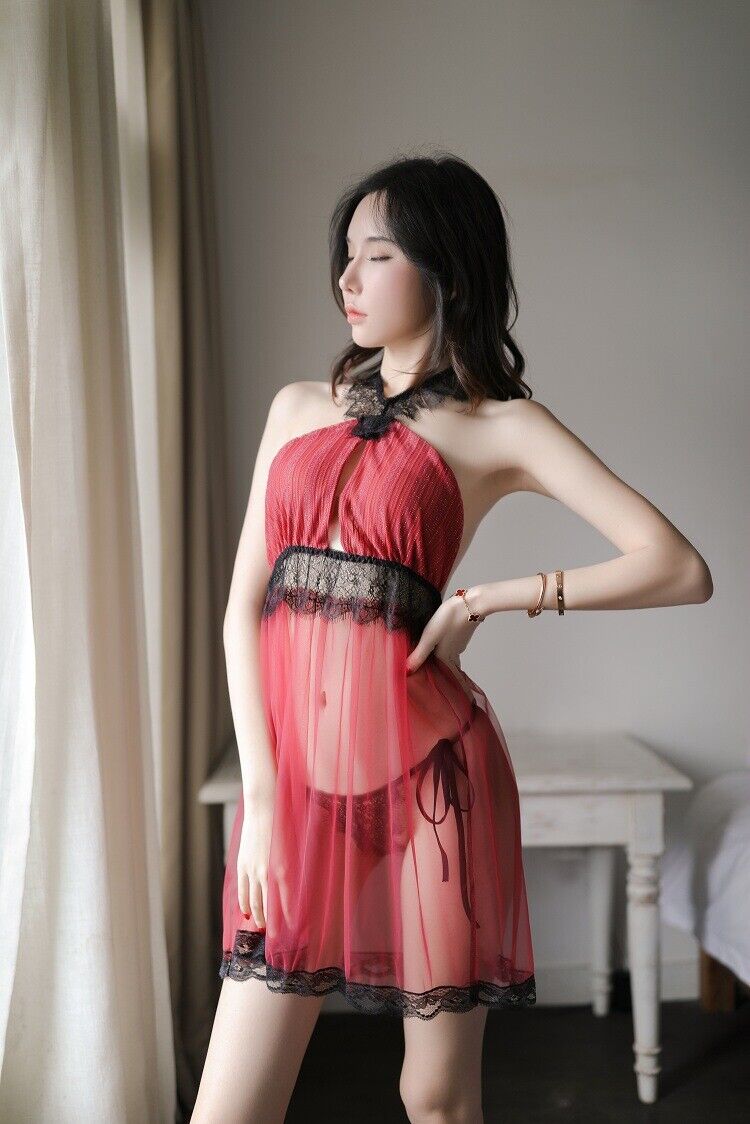 HOLLOW OUT LACE NIGHTDRESS LACE MESH NECK DEW PAJAMA SUIT